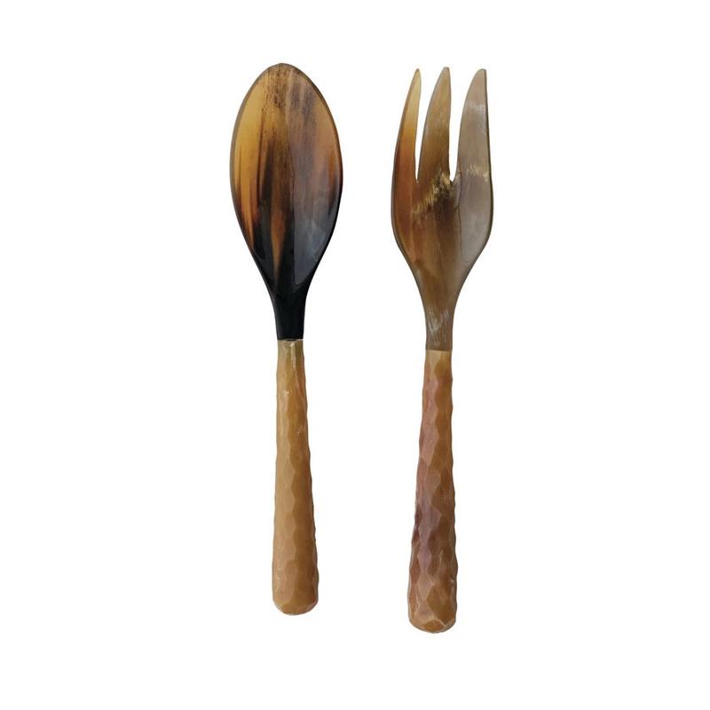 NATURAL HORN SALAD SERVER SET