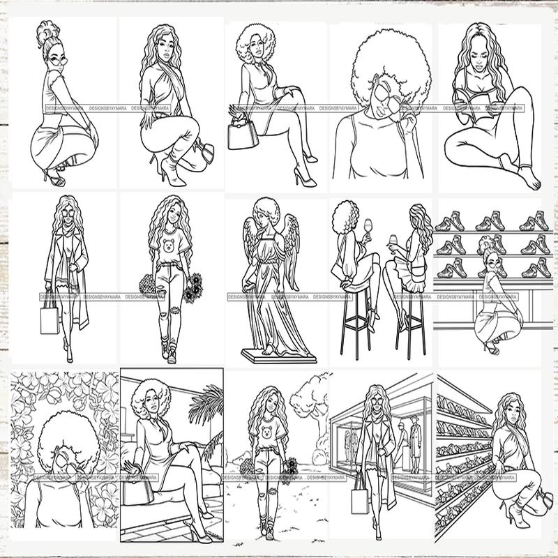 18 Coloring Book Images Fashion Woman New Trending Outfit Adult Coloring Book Vector Files SVG PNG JPG Designs For Coloring Book Cut Cutting Graphic