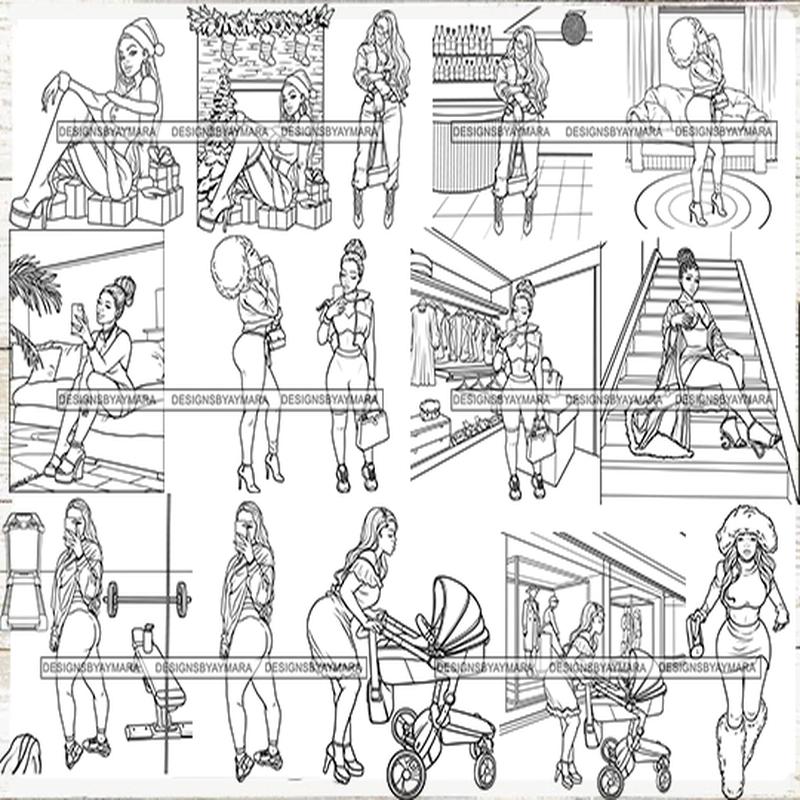 18 Fashion Woman Coloring Book Images New Trending Outfit Adult Coloring Book Vector Files SVG PNG JPG Designs For Coloring Book Cut Cutting Graphic