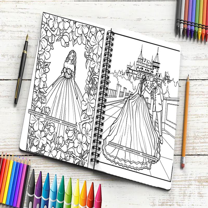 18 Wedding Adult Coloring Book Images New Trending Romance Marry Ceremony Celebration Adult Coloring Book Vector Files SVG PNG JPG Designs For Coloring Book Cut Cutting Graphic Commercial Use