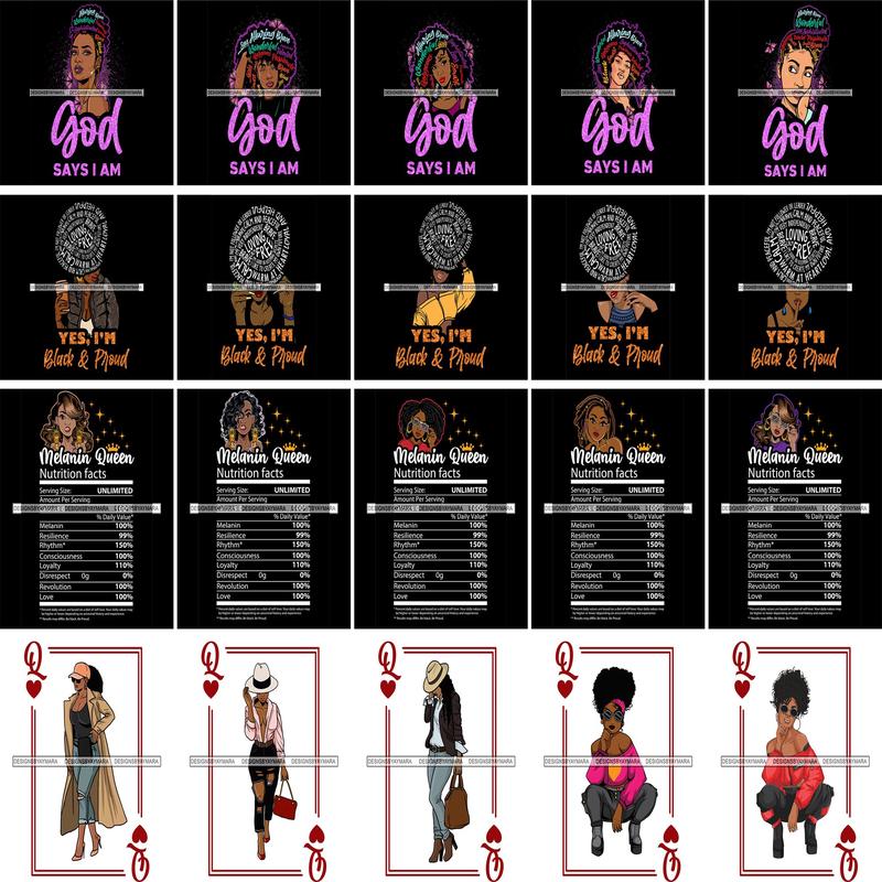 Bundle 20 Afro Black Woman God Says I\'m Quotes Nutrition Facts Melanin Queen Goddess Diva Layered SVG Cut Files For Silhouette Cricut and More!