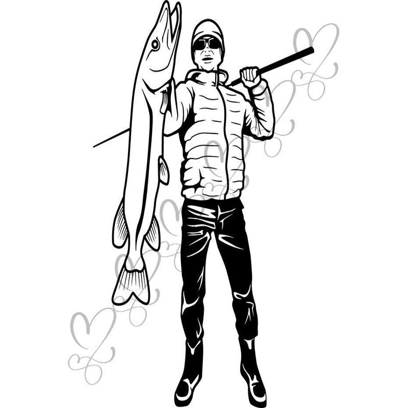 Fish Catch Hook Bass Fishing  Angling Hobby Sports Gear Line Reel .SVG .EPS .PNG Vector  Clipart Digital Download Circuit Cut Cutting