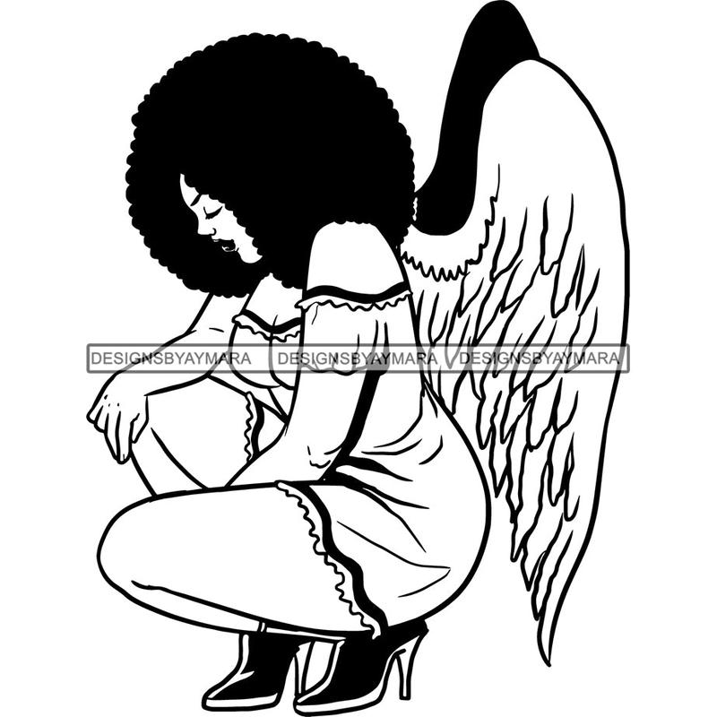 Afro Angel Black Woman SVG Cutting Files For Silhouette Cricut and More