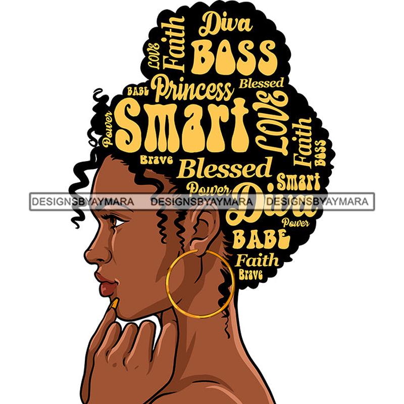 Afro Attractive Lady Side View Gold Hair Quotes Portrait Nubian Melanin Up Do Hair Style SVG PNG JPG Cutting Files For Silhouette Cricut More
