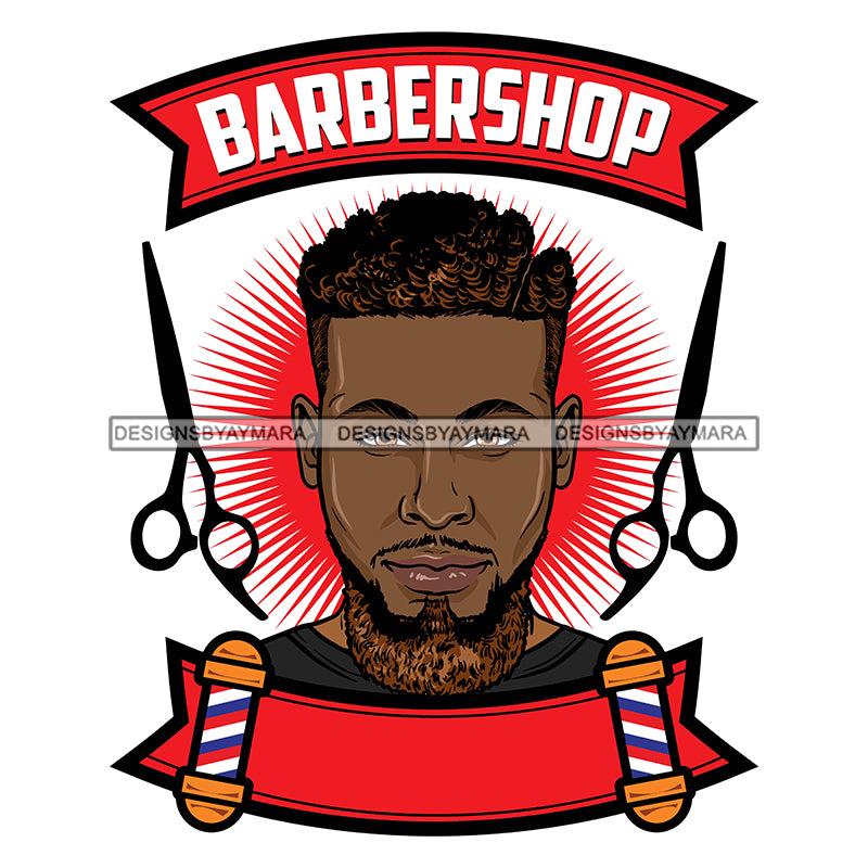 Afro Bearded Black Man Barbershop Logo Scissors Attractive Manly Mustache SVG JPG PNG Vector Clipart Cricut Silhouette Cutting