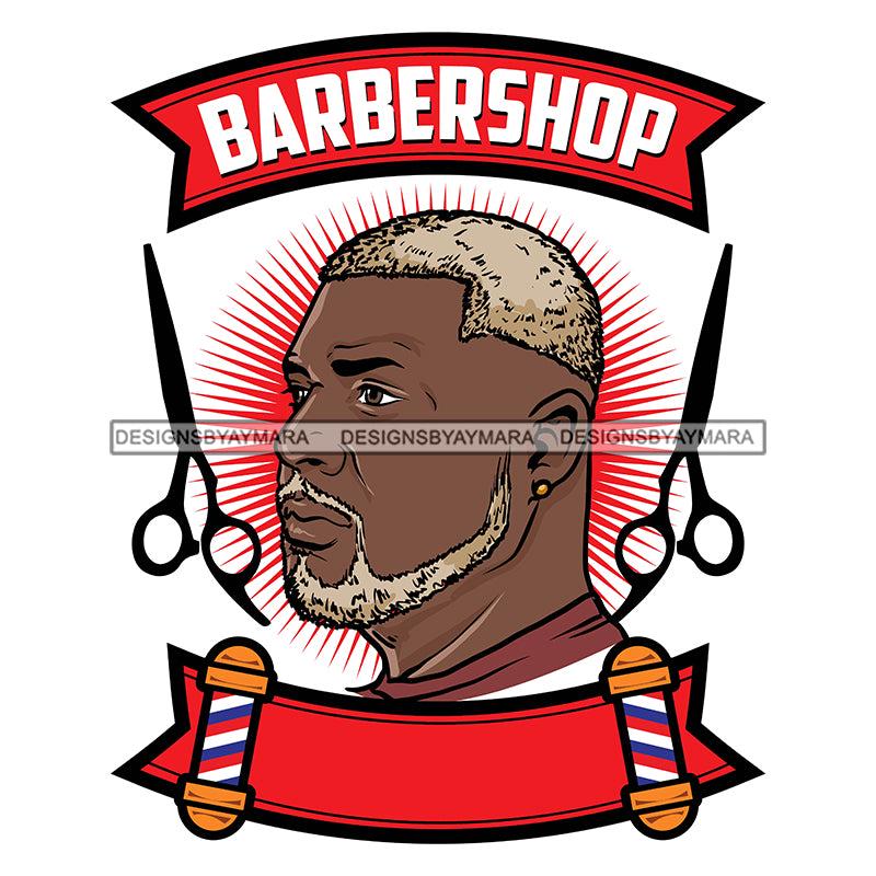 Afro Bearded Black Man Barbershop Logo Scissors Older Attractive Manly Mustache SVG JPG PNG Vector Clipart Cricut Silhouette Cutting