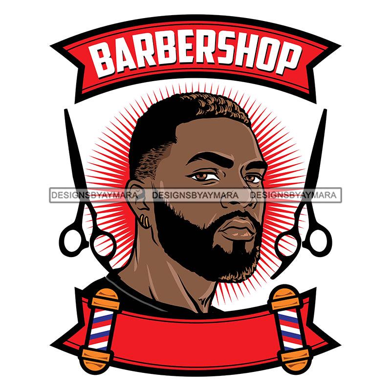 Afro Bearded Young Black Man Side View Barbershop Logo Scissors Attractive Manly Mustache SVG JPG PNG Vector Clipart Cricut Silhouette Cutting