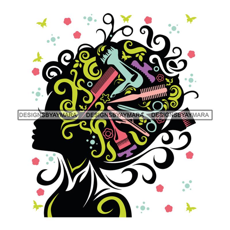 Afro Beautiful Black Woman Hair Salon Hair Accessories Melanin Queen SVG Cutting Files For Silhouette Cricut and More