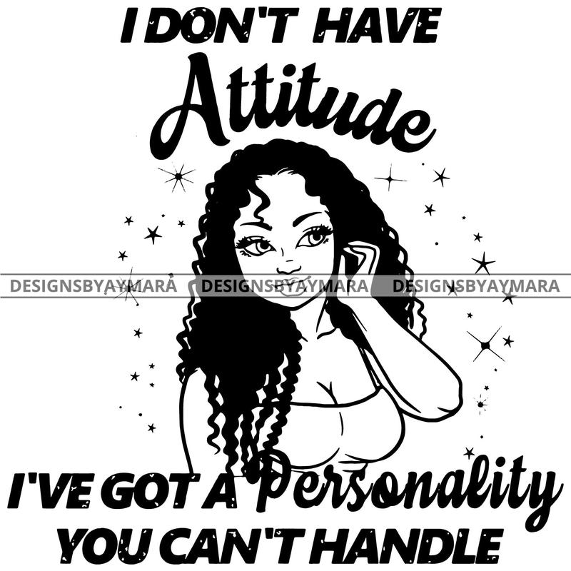 Afro Black Woman Goddess Queen Sexy Woman Life Quotes Attitude Long Curly Hair Style B/W SVG Cutting Files For Silhouette Cricut