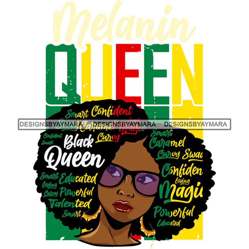 Afro Black Woman Melanin Queen Hair Quotes Rasta Colors Sunglasses Afro Hairstyle SVG JPG PNG Vector Clipart Cricut Silhouette Cut Cutting