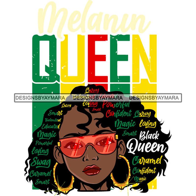 Afro Black Woman Melanin Queen Hair Quotes Rasta Colors Sunglasses Curly Hairstyle SVG JPG PNG Vector Clipart Cricut Silhouette Cut Cutting