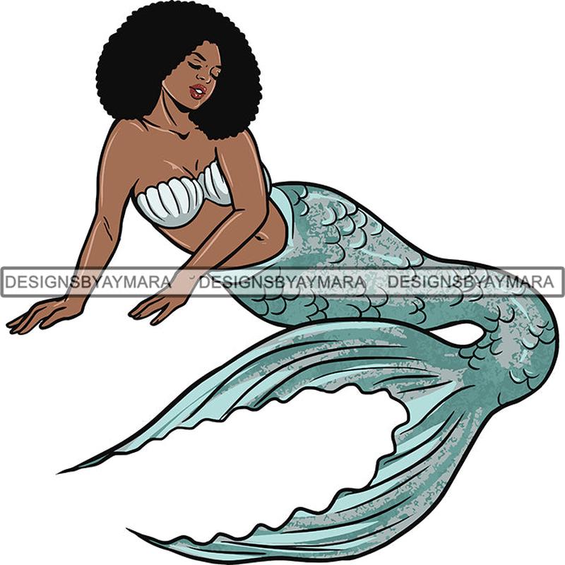 Afro Black Woman Mermaid Aquatic Creature  SVG Cutting File For Silhouette and Cricut