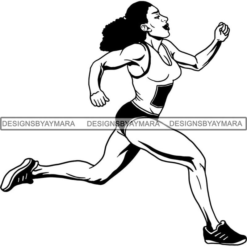 Afro Black Woman Runner Athletic Sport .SVG Cutting File For Silhouette and Cricut