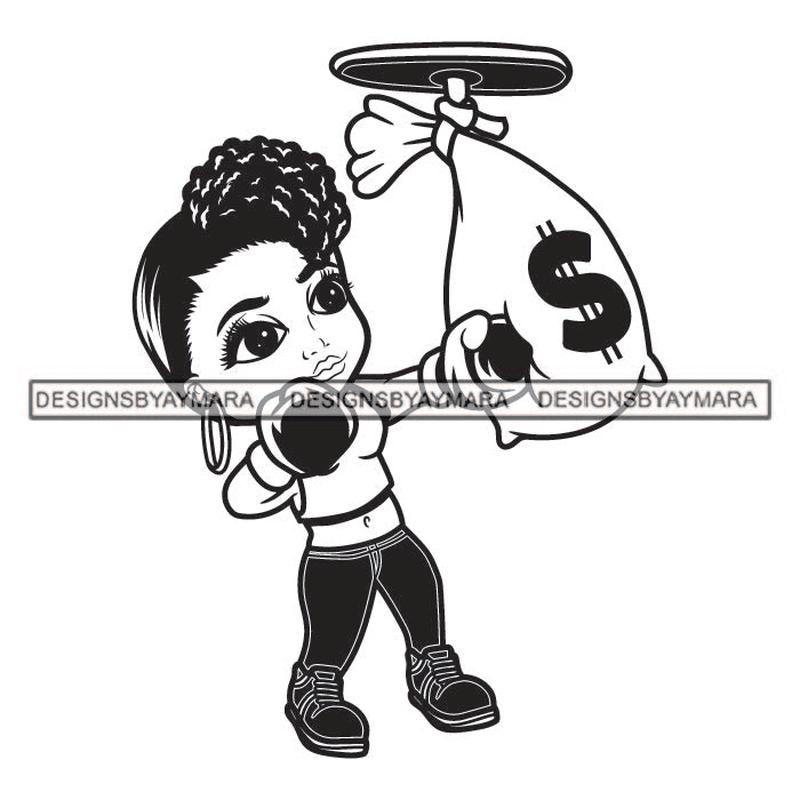Afro Cute Lola Punching Money Bag Boxing Gloves Hustler Melanin Woman Money Maker Independent Business Girl Cash Money Dollar Sign Designs For T-Shirt and Other Products SVG PNG JPG Cutting Files For 