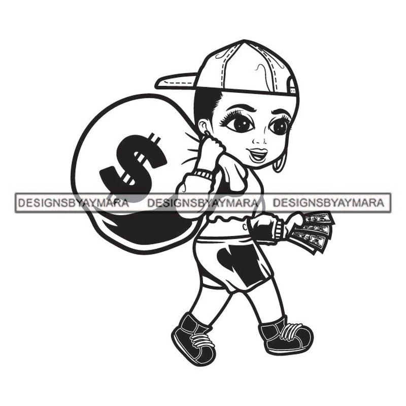 Afro Cute Lola Town boy Girl Baseball Cap Caring Bag Of Money Hustler Melanin Gangster Woman Money Maker Independent Business Girl Cash Money Dollar Sign Designs For T-Shirt and Other Products SVG PNG