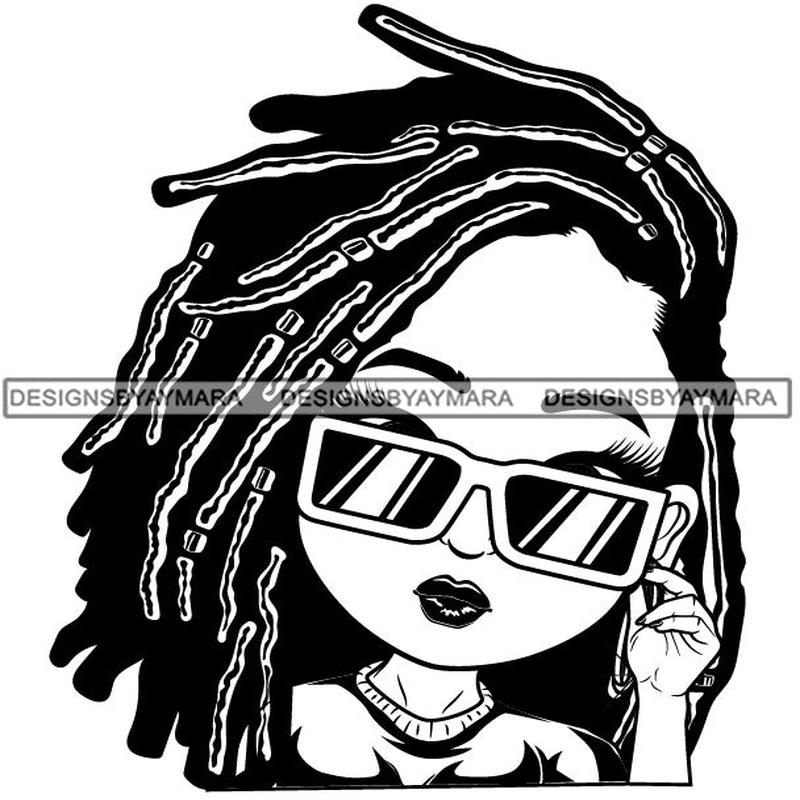 Afro Dreadlocks Hairstyle Cute Lili Cool Glasses Hipster Girl Long Eyelashes Designs For Commercial And Personal Use Black Girl Woman Nubian Queen Melanin SVG Cutting Files For Silhouette Cricut and M