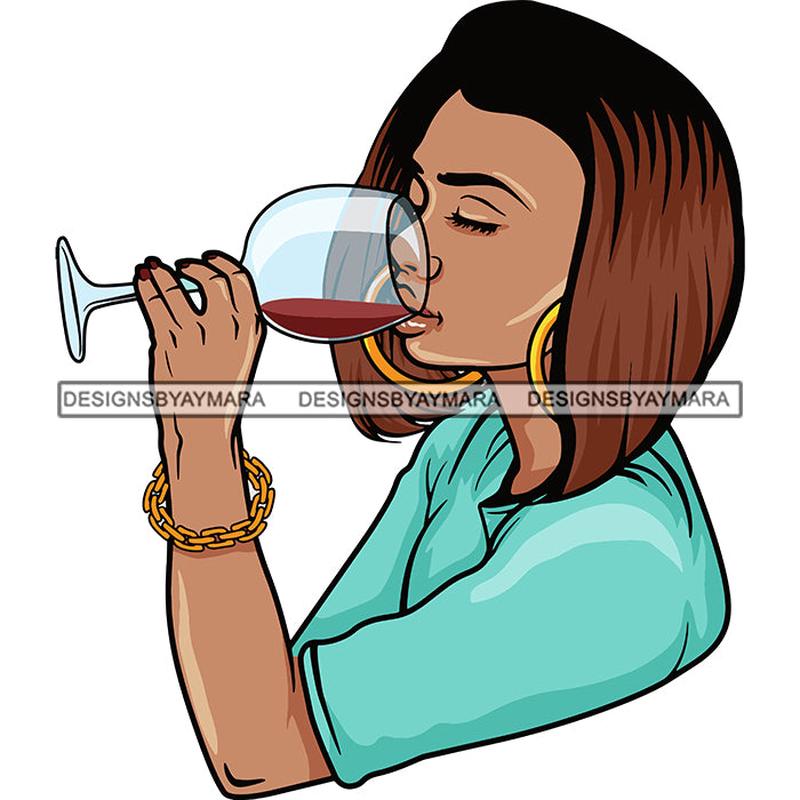 Afro Lola Drinking Wine Life Relax Chilling SVG Cutting Files For Silhouette Cricut and More! Amazing Graphics!