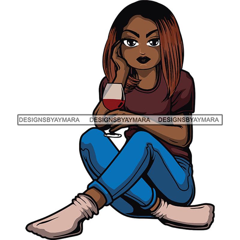 Afro Lola Drinking Wine Relaxing .SVG Cutting Files For Silhouette and Cricut and More!