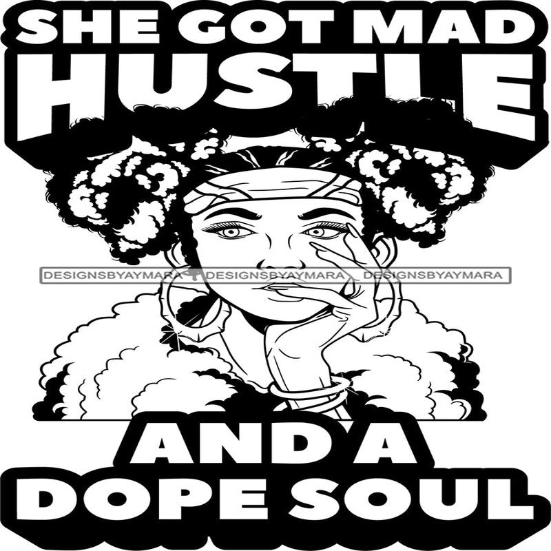 Afro Lola Hustle Dope Soul Quotes Sexy Bamboo Jewelry Nails Fur Boa Pigtails Hair Style B/W SVG Cutting Files For Silhouette Cricut