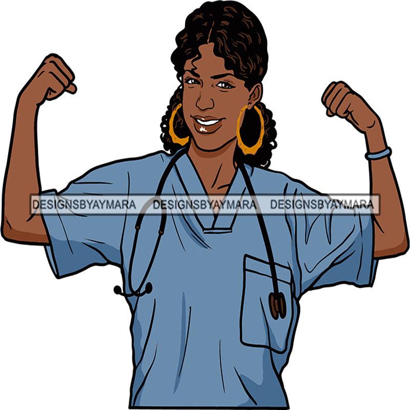 Afro Lola Nurse Doctor Save Life Hero Flexing Strong Medical Occupation Bamboo Earrings SVG Cutting Files