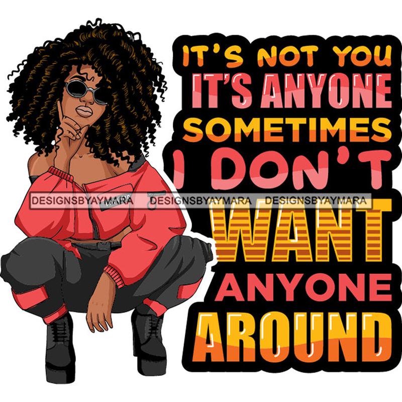 Afro Lola Squatting Bad Ass Life Quotes Confident Lady .SVG Clipart Vector Cutting Files