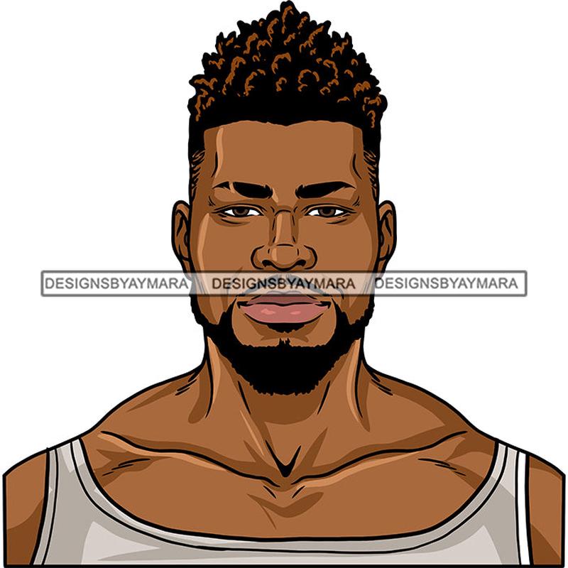 Afro Man Portrait Handsome Muscular Beard Tank Top Fashion Style SVG JPG PNG Vector Clipart Cricut Silhouette Cut Cutting