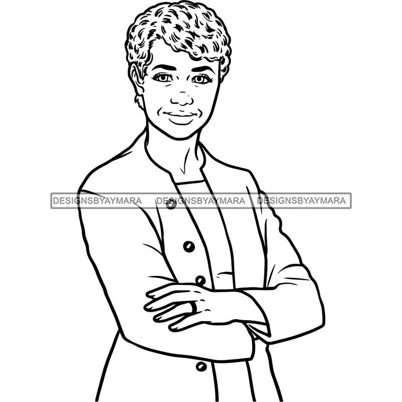 Afro Mature Woman Posing Portrait Nubian Classy Flawless Black Magic Short Curly Hairstyle B/W SVG JPG PNG Designs Cricut Silhouette Cut Cuttings