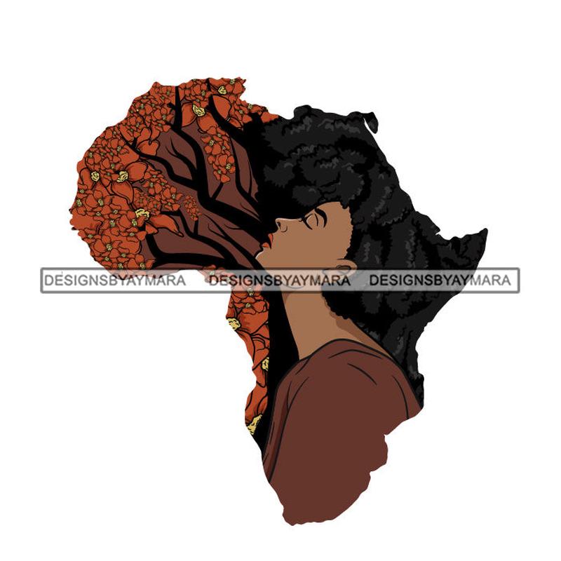 Africa Continent Map Black Woman African American Country Roots SVG JPG PNG Vector Clipart Cricut Silhouette Cut Cutting