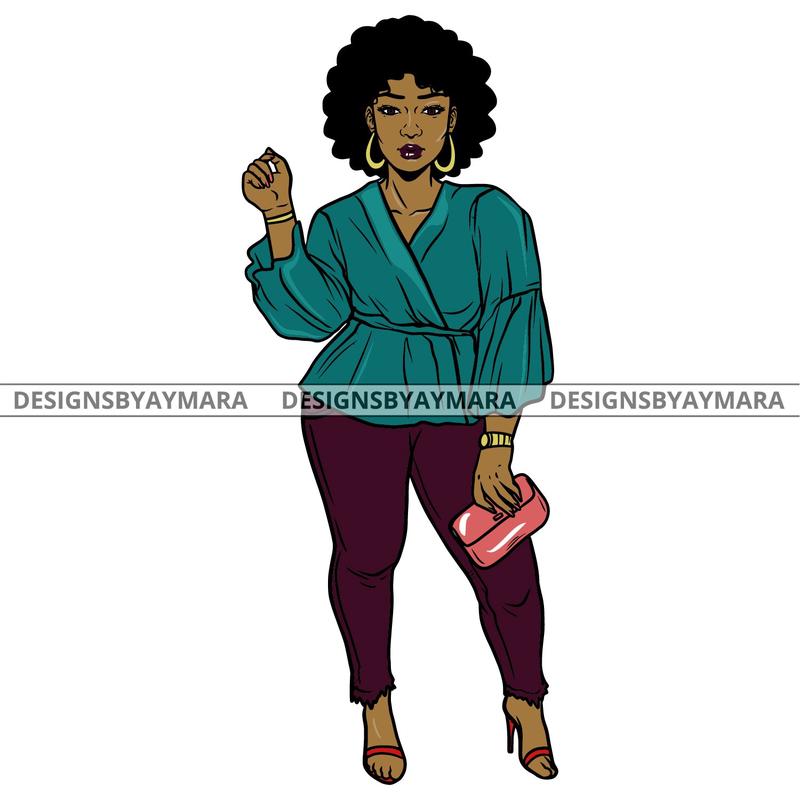 Afro Urban Fashionista Goddess Heels Attractive Black Woman Hoop Earrings Purse Sexy Afro Hair Style  SVG Cutting Files For Silhouette Cricut