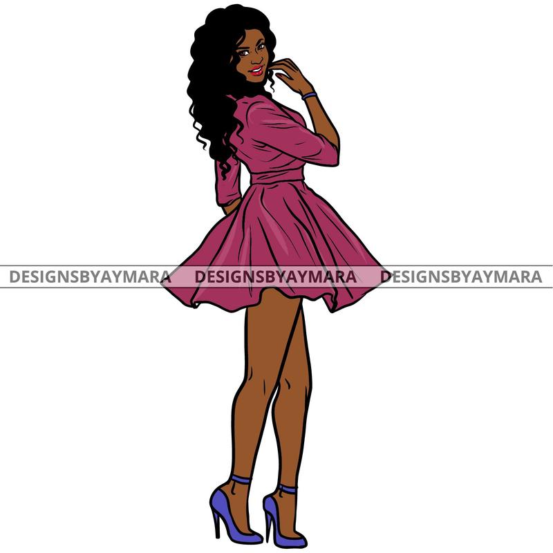 Afro Urban Fashionista Goddess Heels Attractive Black Woman Sexy Legs Long Wavy Hair Style  SVG Cutting Files For Silhouette Cricut