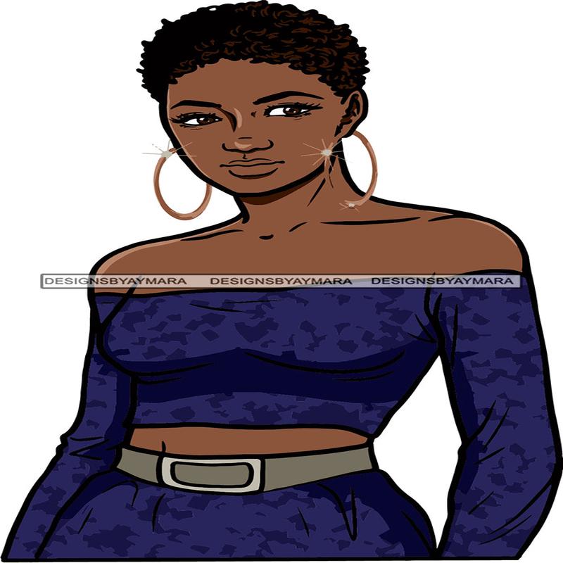 Afro Urban Street Black Girl Babe Bamboo Hoop Earrings Sexy Short Hair Style  SVG Cutting Files For Silhouette Cricut
