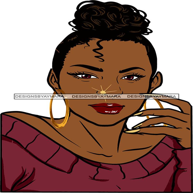 Afro Urban Street Black Girls Babe Bamboo Hoop Earrings Sexy Bun Up Do Hair Style SVG Cutting Files For Silhouette Cricut