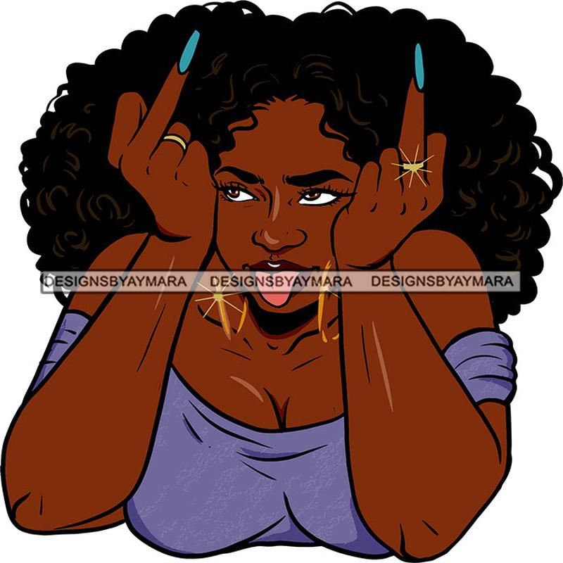 Afro Urban Street Ghetto Girls Babe Hoop Earrings Curly Hair Style Tongue Sexy Shoulders Flip The Bird  Nails SVG Cutting Files For Silhouette Cricut