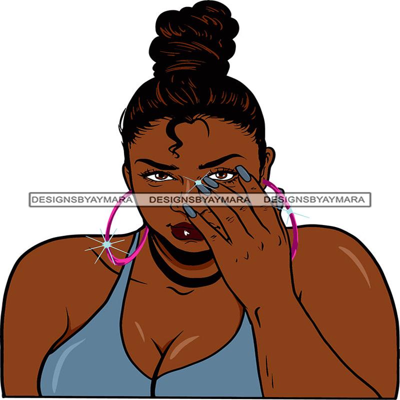 Afro Urban Street Hoop Earrings Sexy Lips Bun Up Do Hair Style Portrait Cleavage   SVG Cutting Files For Silhouette Cricut