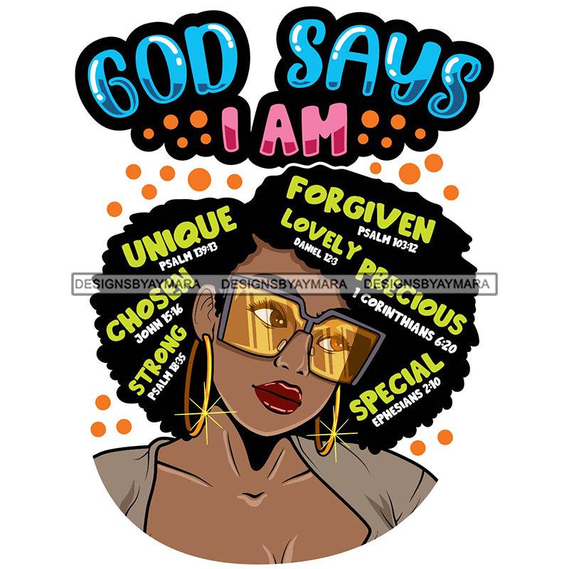 Afro Woman Hair Religious Quotes Bible Verses Faith Jesus Christ Illustration SVG JPG PNG Vector Clipart Cricut Silhouette Cut Cutting