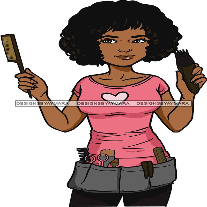 Afro Woman Hair Stylist Beauty Salon Hair Dresser Cosmetic Combs Curly Hair Style SVG Cutting Files For Silhouette and Cricut