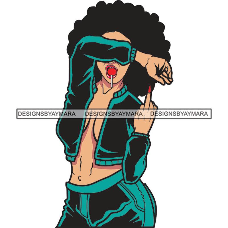 Afro Woman Lollipop Middle Finger Mean Girl SVG PNG JPG Cut Files For Silhouette Cricut and More!