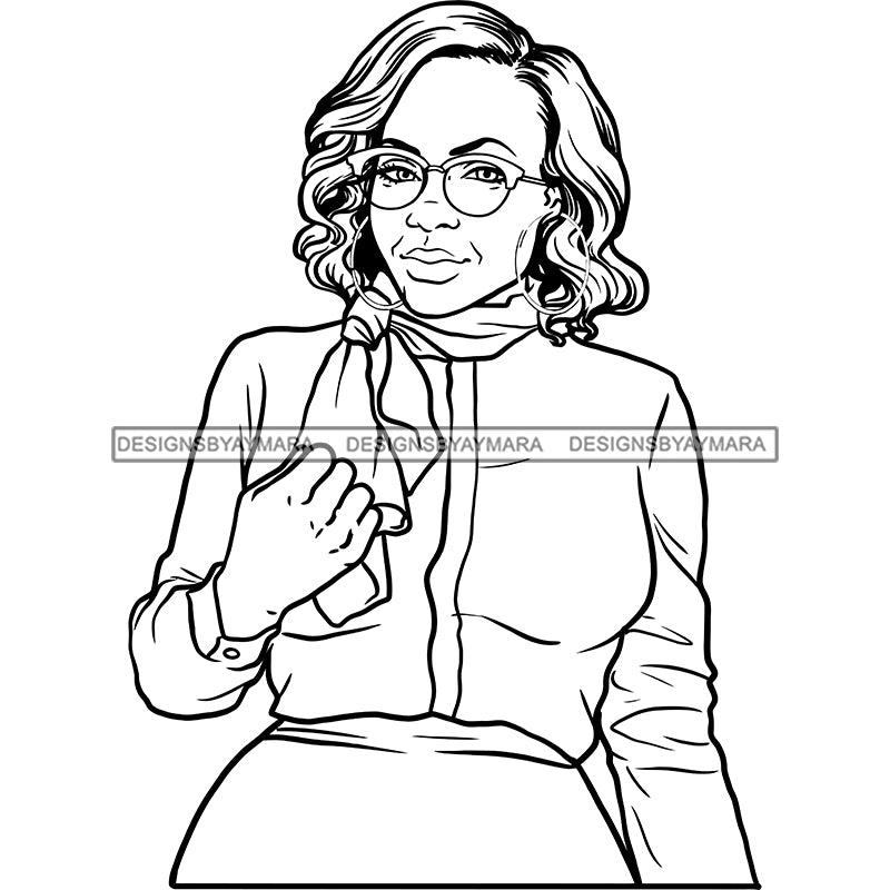 Afro Woman Mature Portrait Nubian Classy Flawless Glasses Short Hairstyle B/W SVG JPG PNG Designs Cricut Silhouette Cut Cuttings