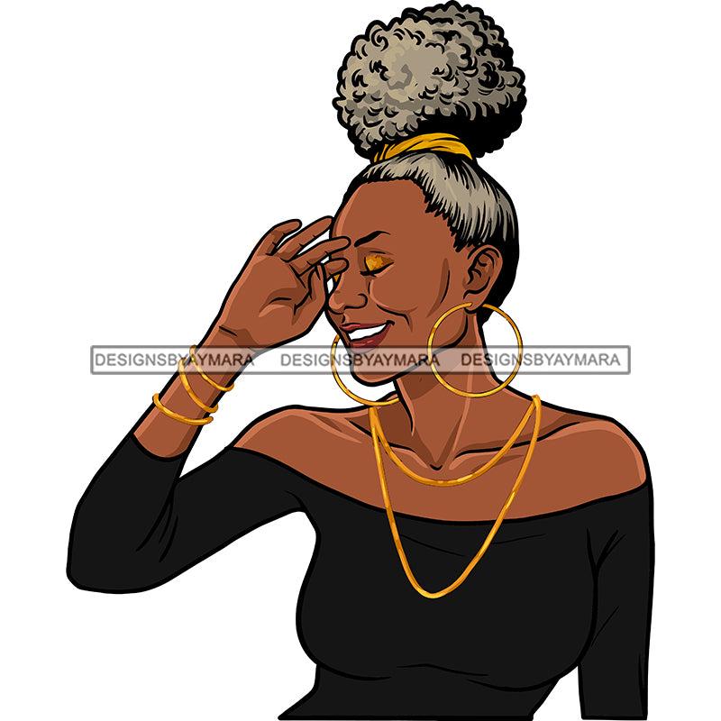 Afro Woman Mature Portrait Nubian Classy Flawless Hoop Earrings Grey Puffy Up Do Hairstyle SVG JPG PNG Designs Cricut Silhouette Cut Cuttings