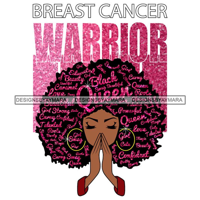 Afro Woman Praying Breast Cancer Warrior SVG Layered Files For Silhouette Cricut And More!